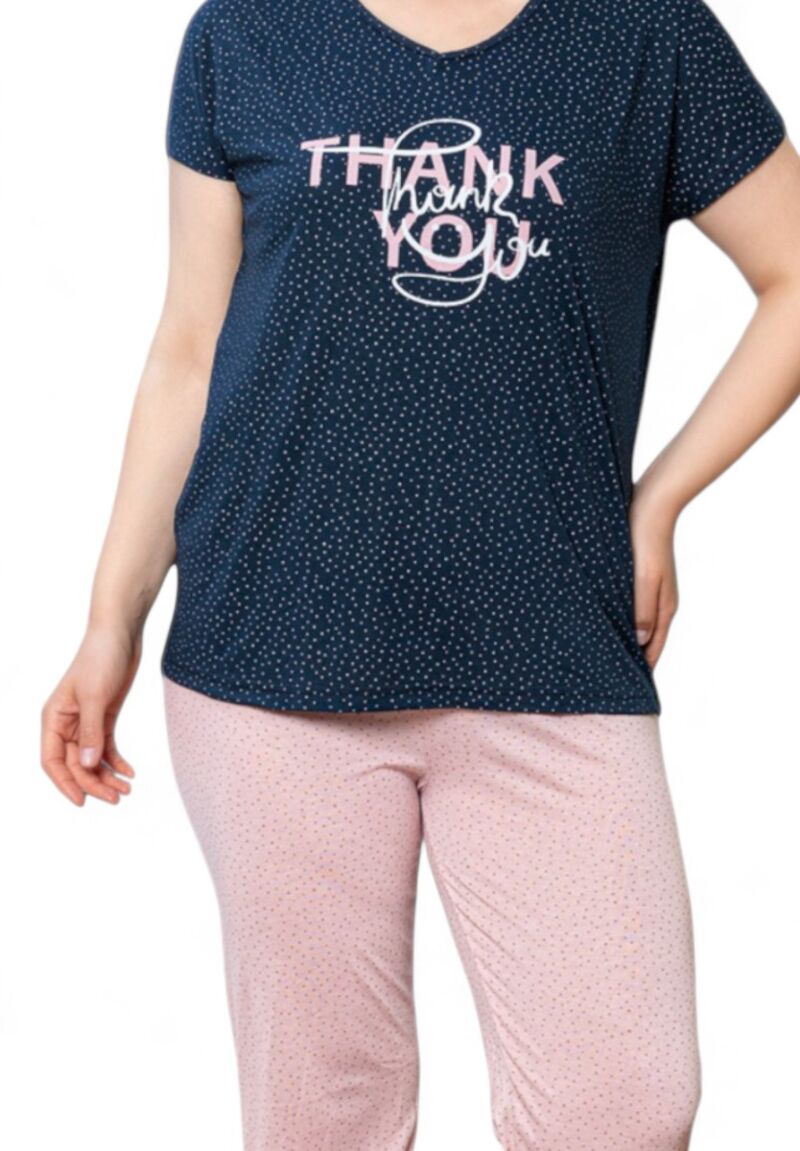 Πιτζάμα γυναικεία με μακρύ παντελόνι Plus Size PijaMood Thank You