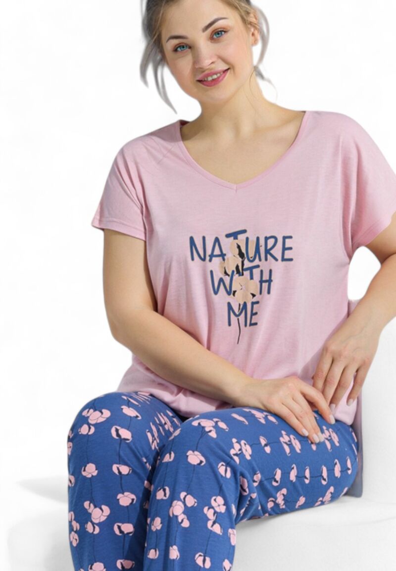 Πιτζάμα γυναικεία με μακρύ παντελόνι Plus Size PijaMood Nature