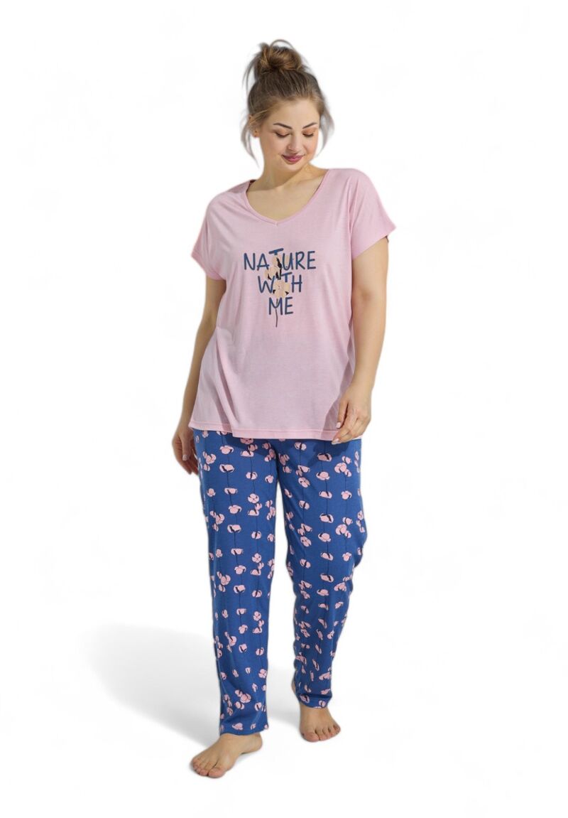 Πιτζάμα γυναικεία με μακρύ παντελόνι Plus Size PijaMood Nature