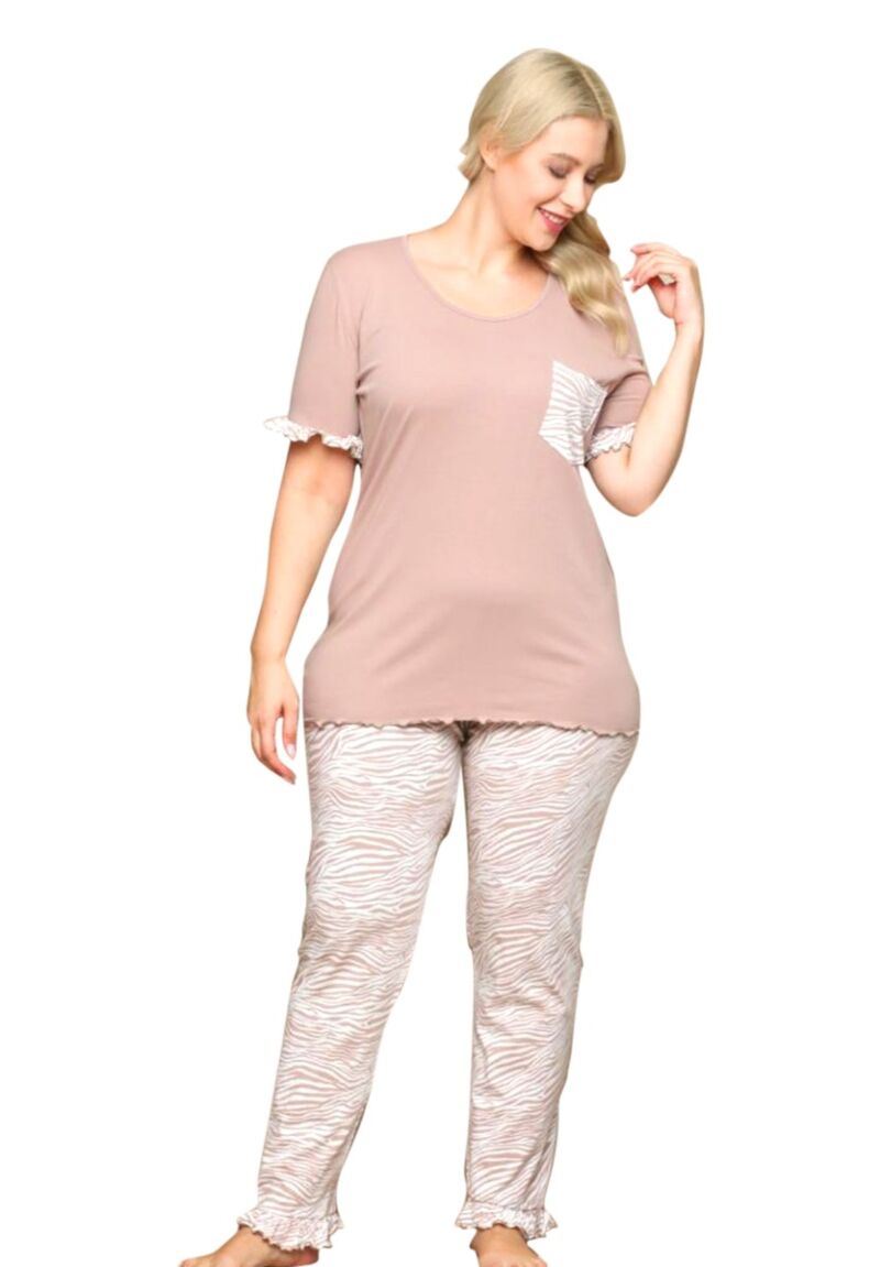 Πιτζάμα Plus Size μακρύ παντελόνι Leopard 