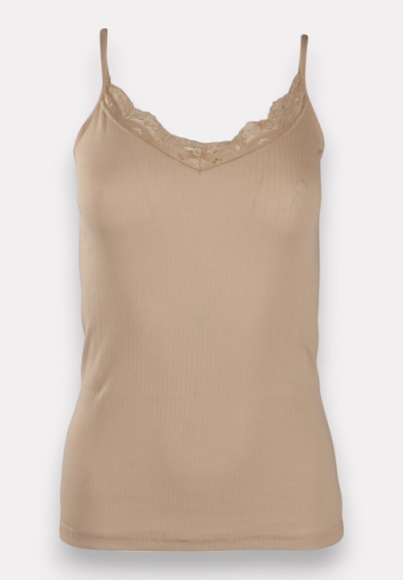 Φανελάκι γυναικείο βαμβακερό Soft Rib με δαντέλα Kota Beige