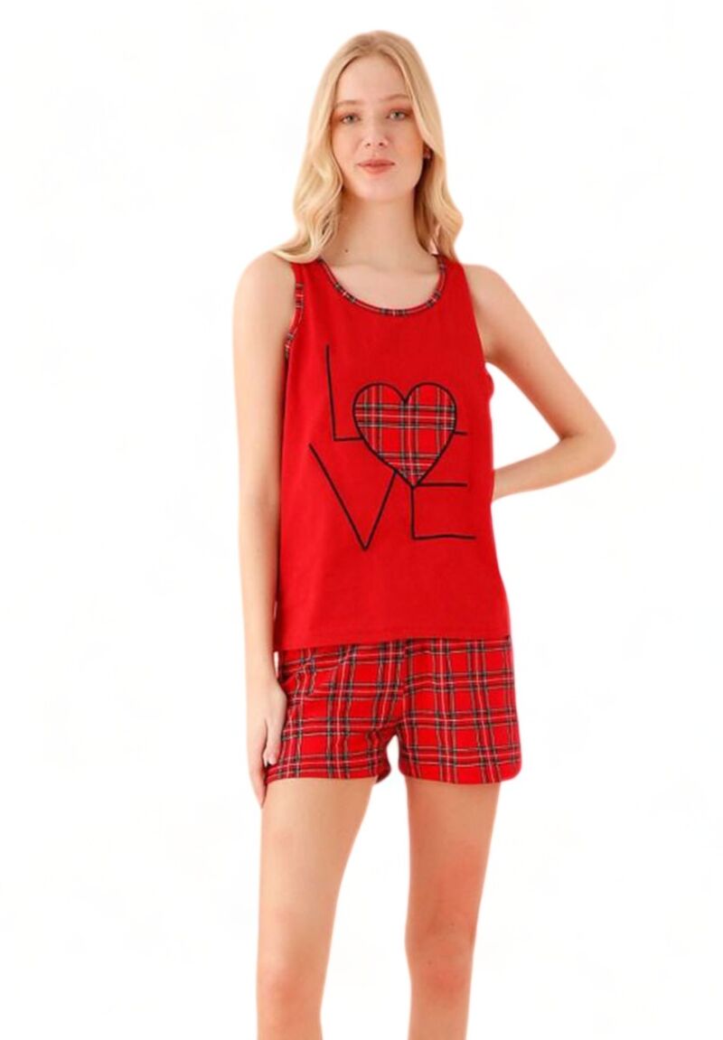Πιτζάμα γυναικεία αμάνικη καρό Love Elitol