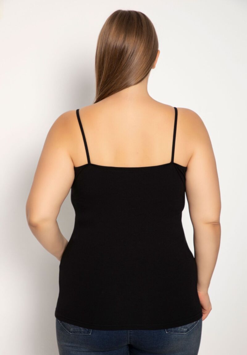 Φανελάκι γυναικείο Plus Size Siyah Inci με λεπτή τιράντα και δαντέλα