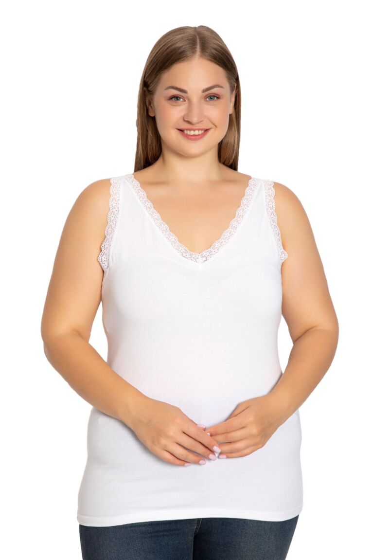 Φανελάκι γυναικείο Plus Size Siyah Inci με φαρδιά τιράντα και δαντέλα