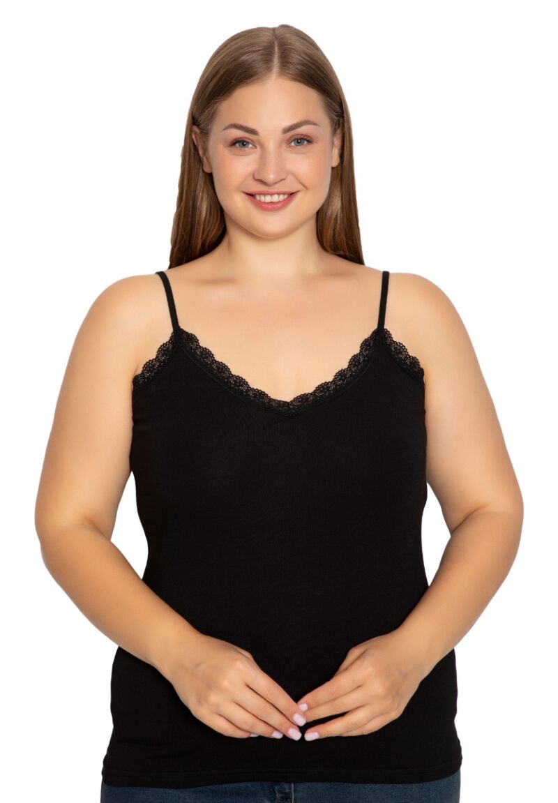 Φανελάκι γυναικείο Plus Size Siyah Inci με λεπτή τιράντα Lace