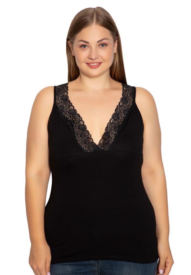 Φανελάκι γυναικείο Plus Size Siyah Inci με φαρδιά τιράντα Lace