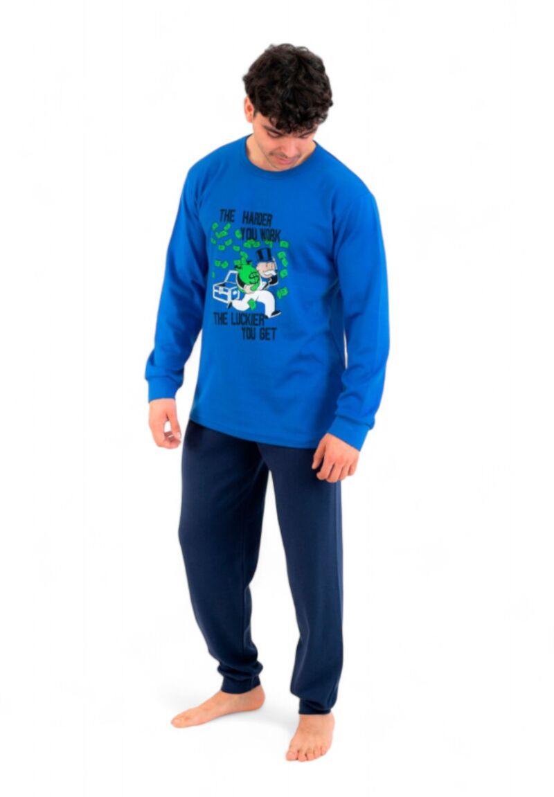 Πιτζάμα ανδρική βαμβακερή Nina Club Hard Work Blue