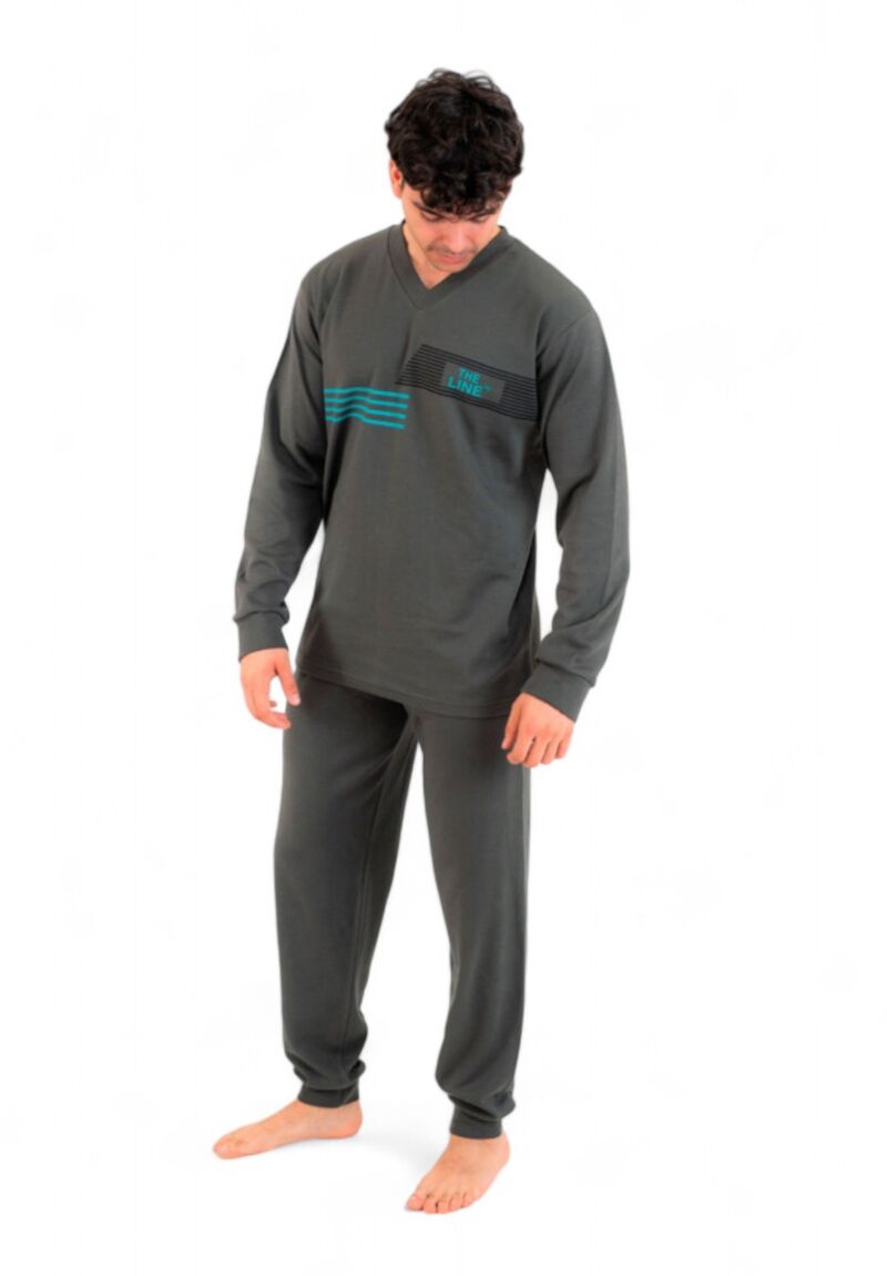 Πιτζάμα ανδρική βαμβακερή Nina Club The Line Anthracite