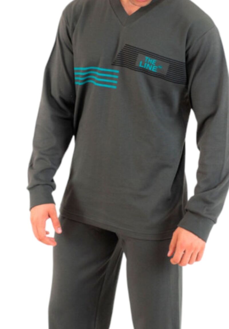 Πιτζάμα ανδρική βαμβακερή Nina Club The Line Anthracite