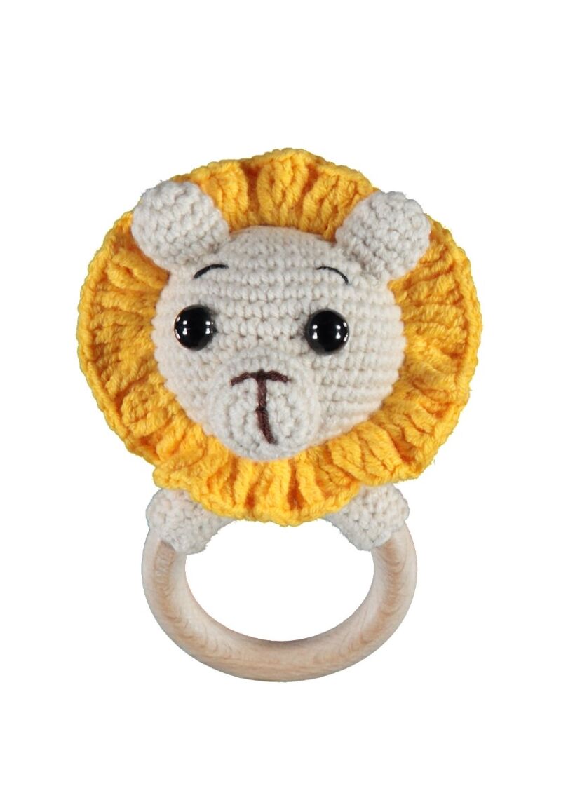 Κουδουνίστρα πλεκτή με ξύλινο μασιτικό κρίκο Lion