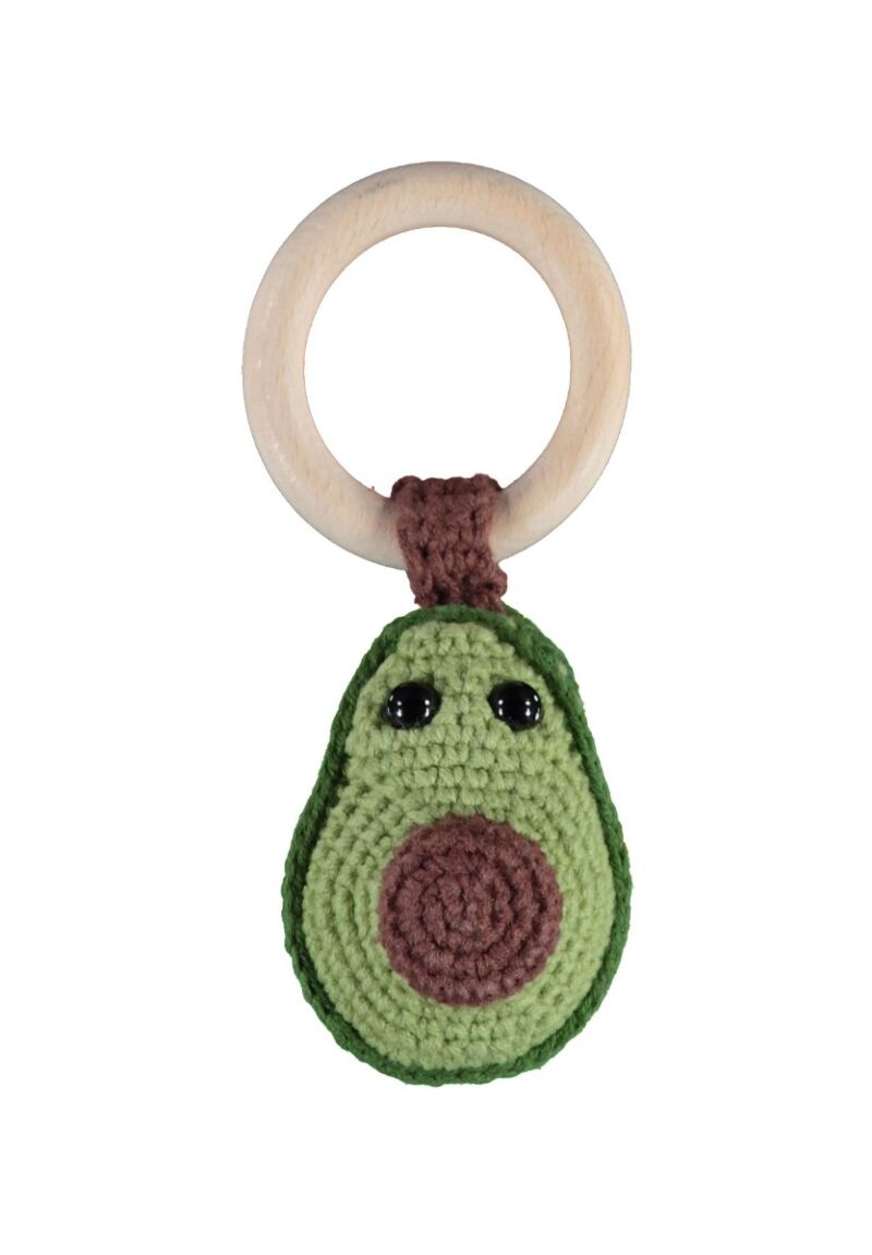 Κουδουνίστρα πλεκτή με ξύλινο μασιτικό κρίκο Avocado