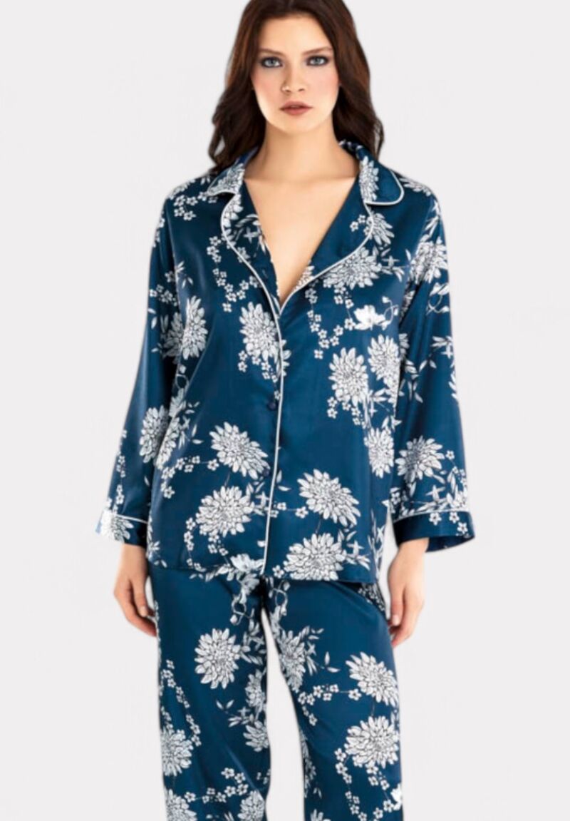 Πιτζάμα γυναικεία Satin Moongirl Blue Elegant Floral