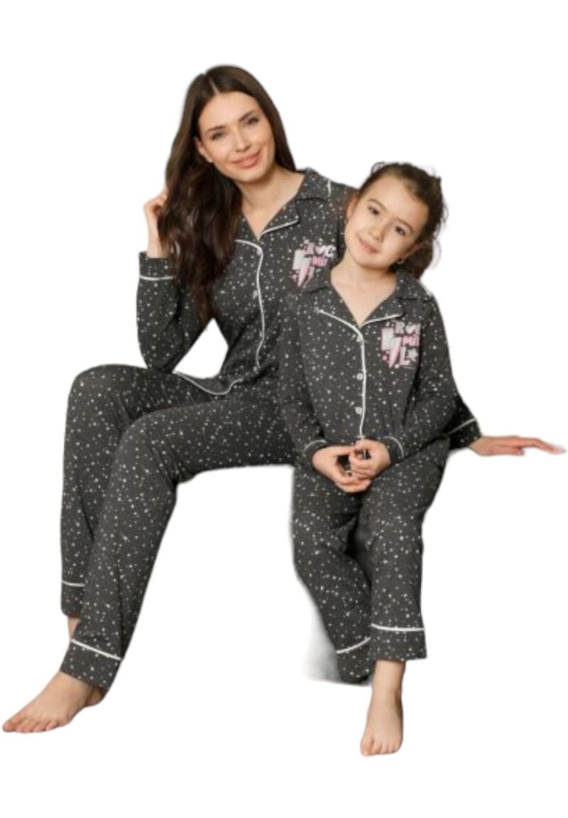 Γυναικεία βαμβακερή πιτζάμα Siyah Inci με κουμπιά Grey Dots