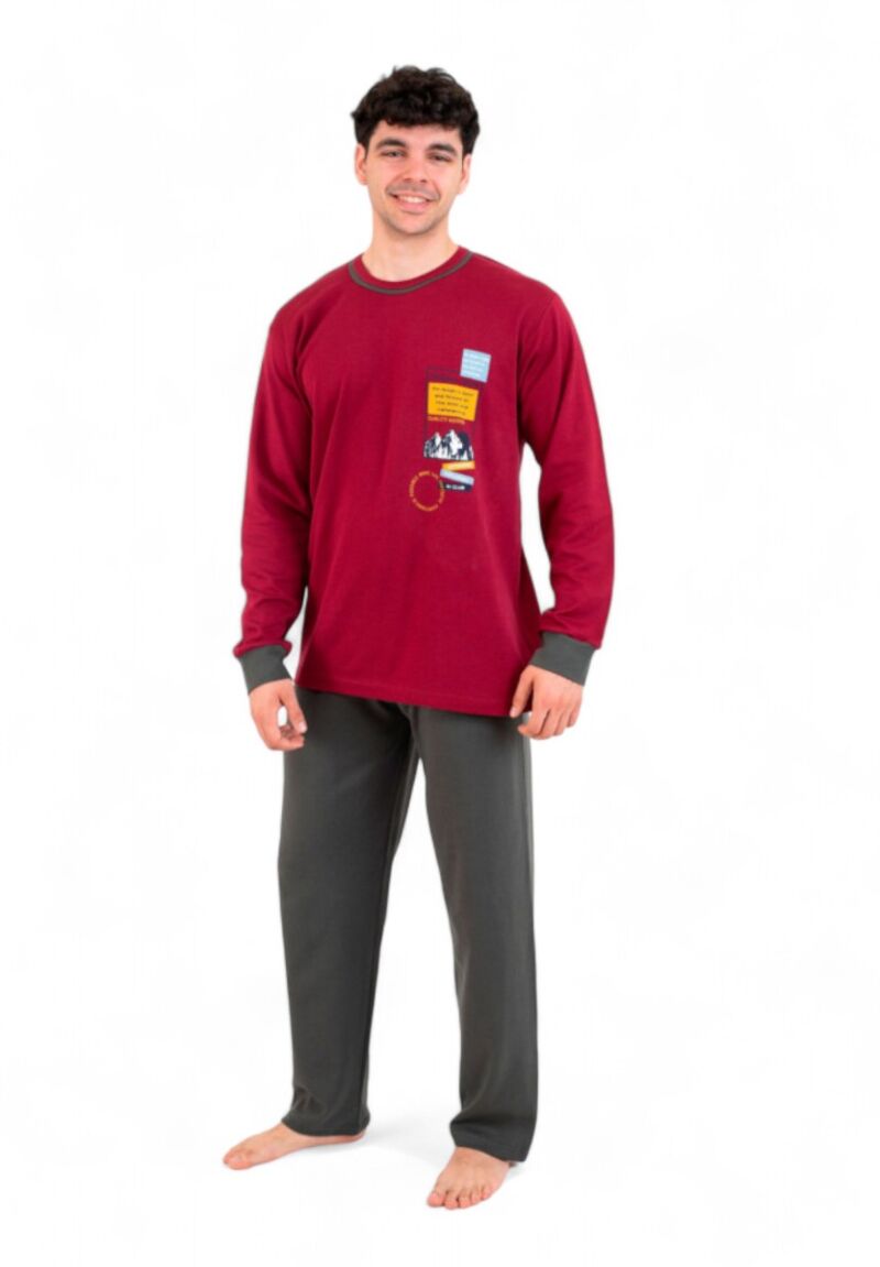 Πιτζάμα ανδρική βαμβακερή Nina Club Mountain Dark Red