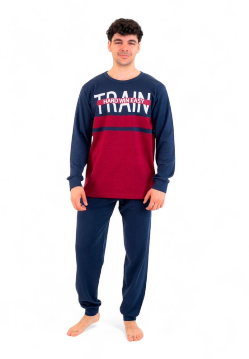 Πιτζάμα ανδρική βαμβακερή Nina Club Train Blue