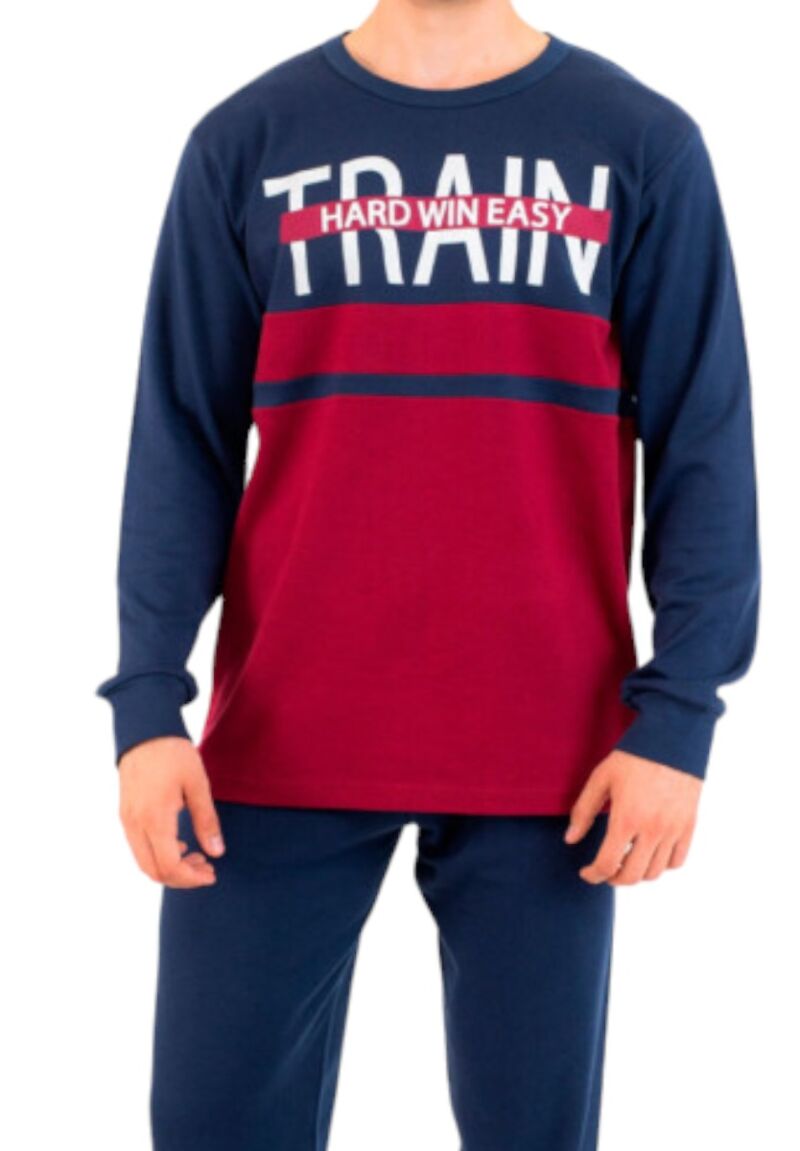 Πιτζάμα ανδρική βαμβακερή Nina Club Train Blue