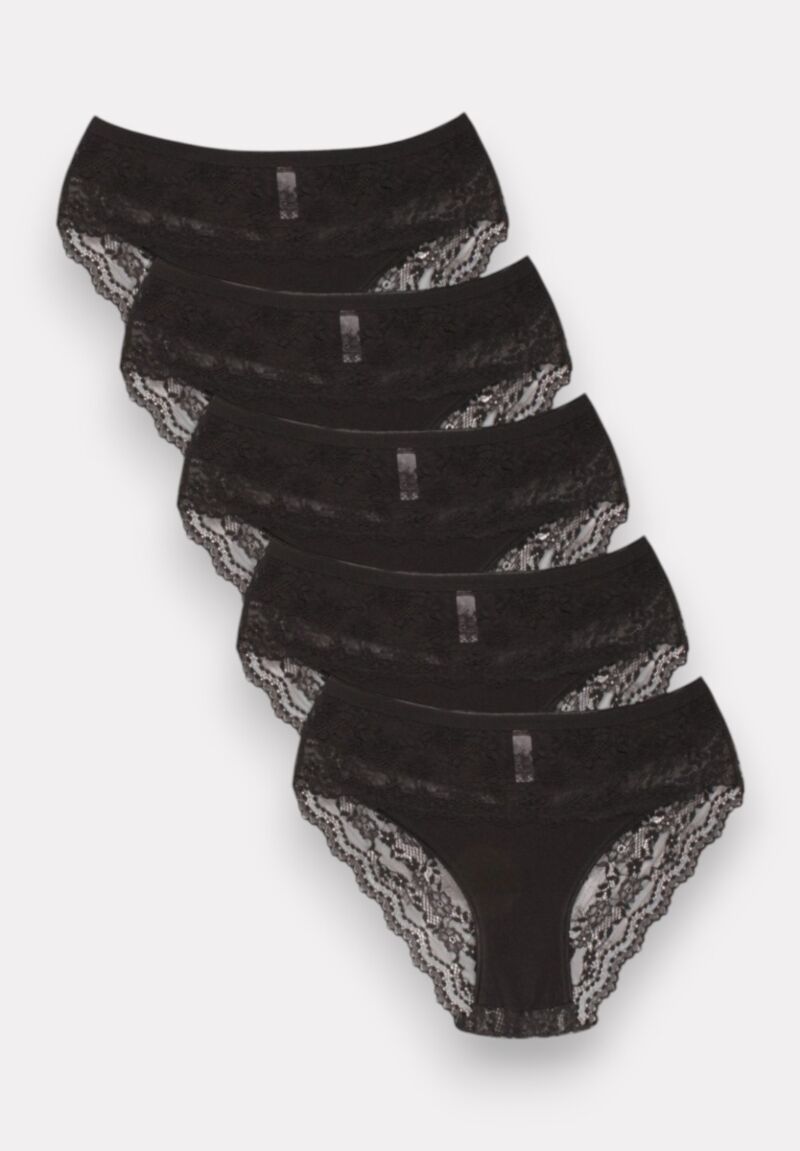 Brazil Slip με δαντέλα ψηλοκάβαλα Sexen Eliza Black 5 Tεμ.