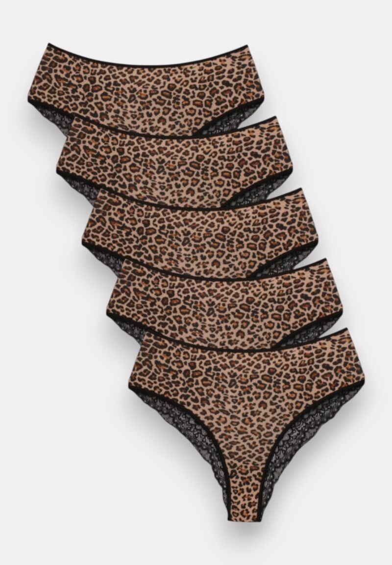 Brazil Slip με δαντέλα ψηλοκάβαλα Sexen Lisa Leopard 5 Tεμ.