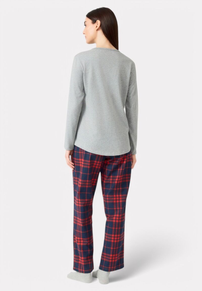 Πιτζάμα Γυναικεία Mierva Cozy Καρό με σταθερό παντελόνι Grey