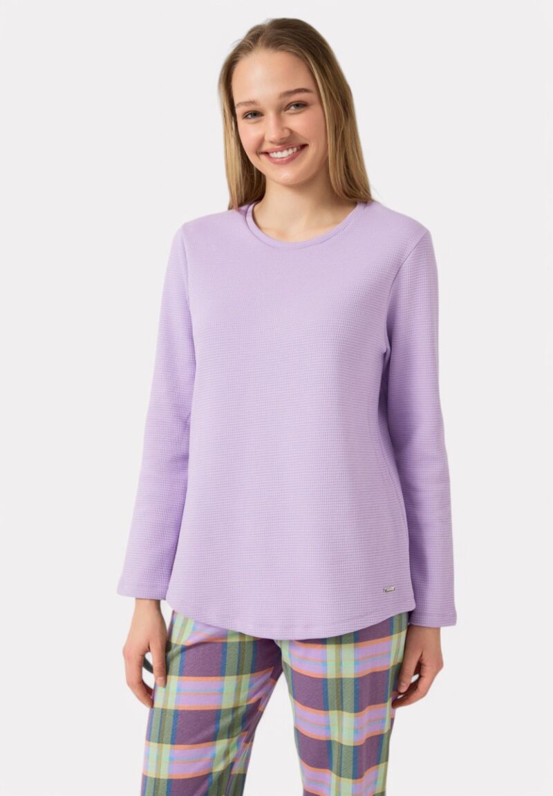 Πιτζάμα Γυναικεία Minerva Color Play Waffle Καρό Λεβάντα