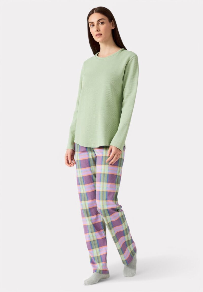 Πιτζάμα Γυναικεία Minerva Color Play Waffle Καρό Βεραμαν
