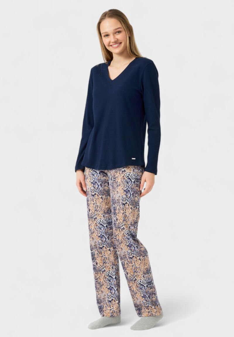 Γυναικεία Πυτζάμα Minerva με V Λαιμόκοψη & Εμπριμέ Παντελόνι Marin