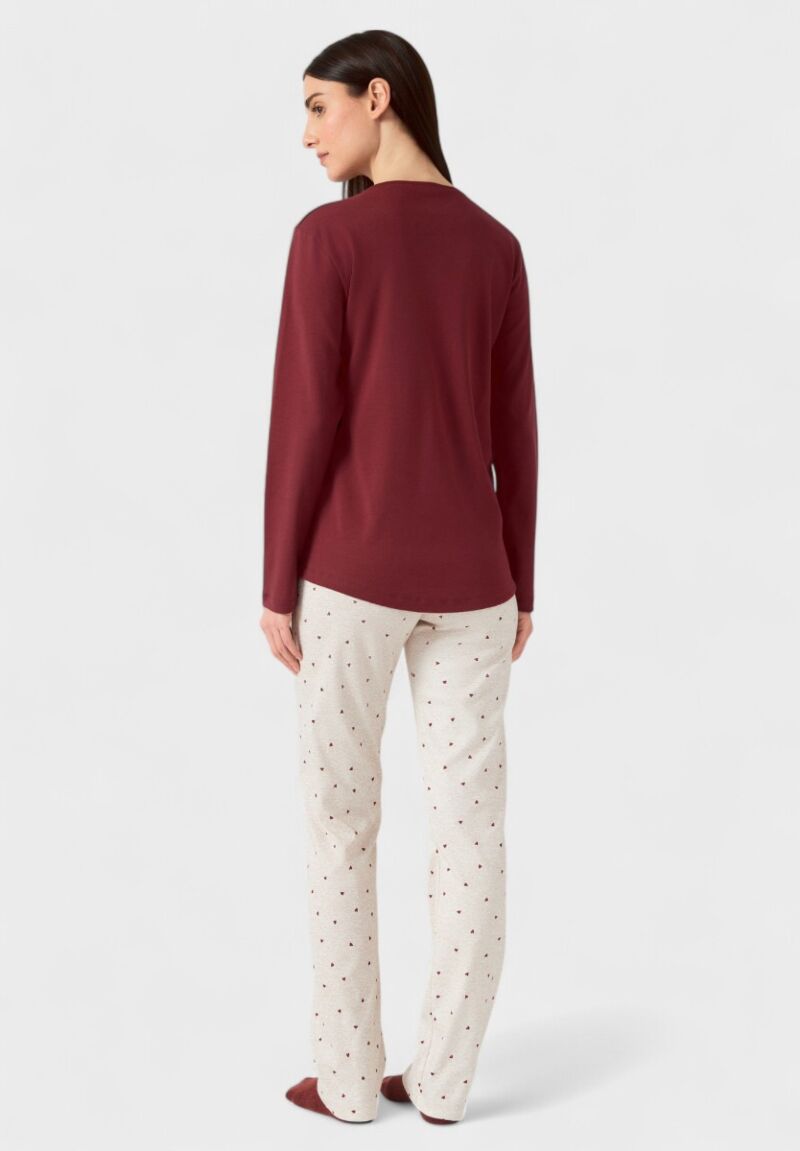 Γυναικεία Πυτζάμα Minerva με V Λαιμόκοψη & Εμπριμέ Παντελόνι Bordo