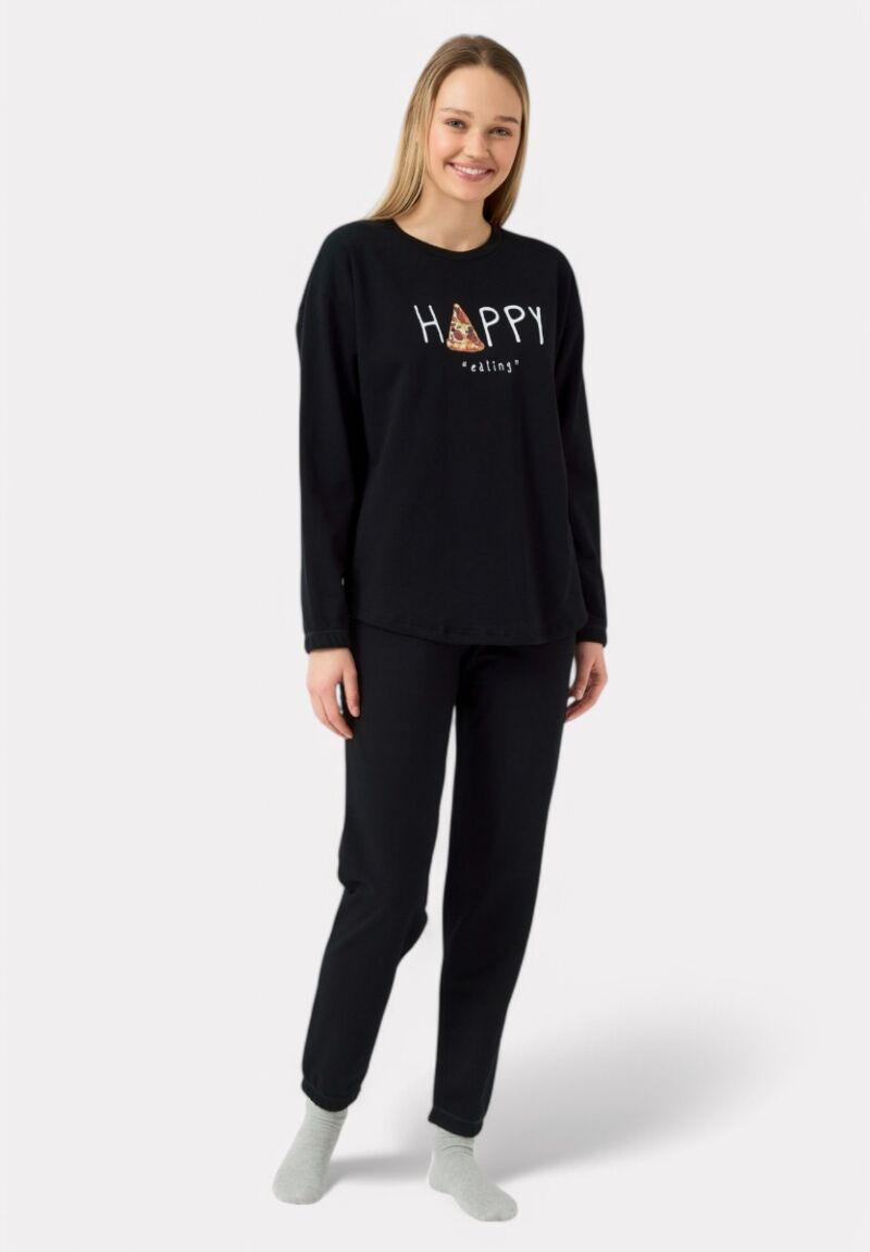 Πιτζάμα Γυναικεία Minerva Folloe Me Φούτερ Black 