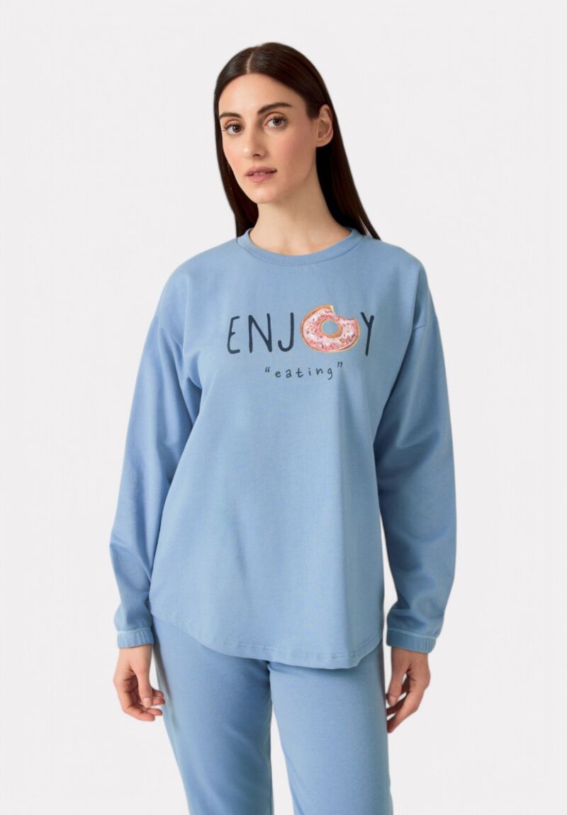 Πιτζάμα Γυναικεία Minerva Follow Me Φούτερ Σιελ Azur