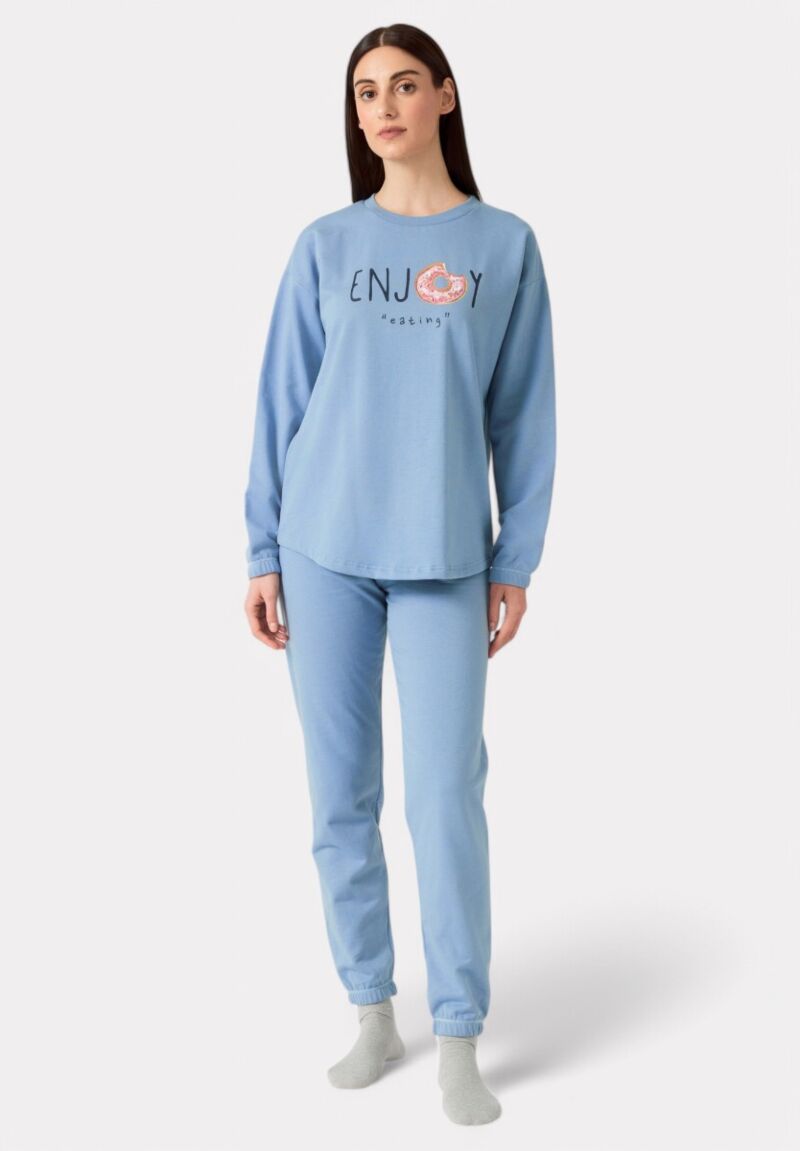 Πιτζάμα Γυναικεία Minerva Follow Me Φούτερ Σιελ Azur