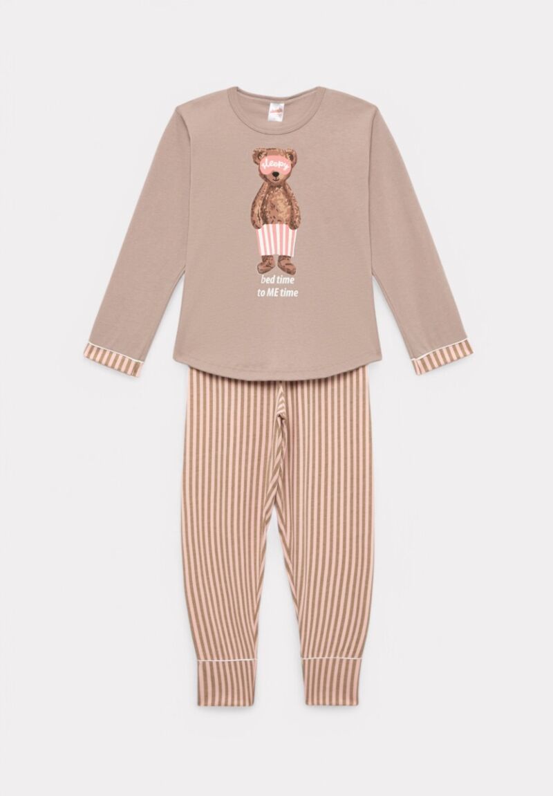 Πιτζάμα παιδική για κορίτσι Minerva Bed Time Ριγέ Coffee Late