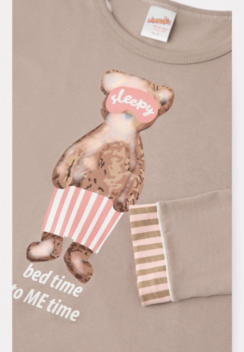 Πιτζάμα παιδική για κορίτσι Minerva Bed Time Ριγέ Coffee Late