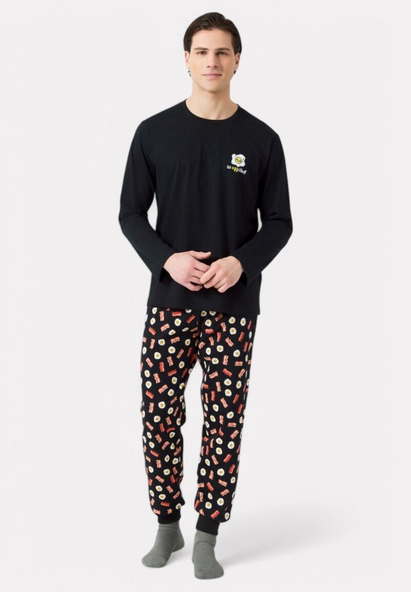 Πιτζάμα Ανδρική Bαμβακερή Minerva Egg-cited Chili Μαύρο