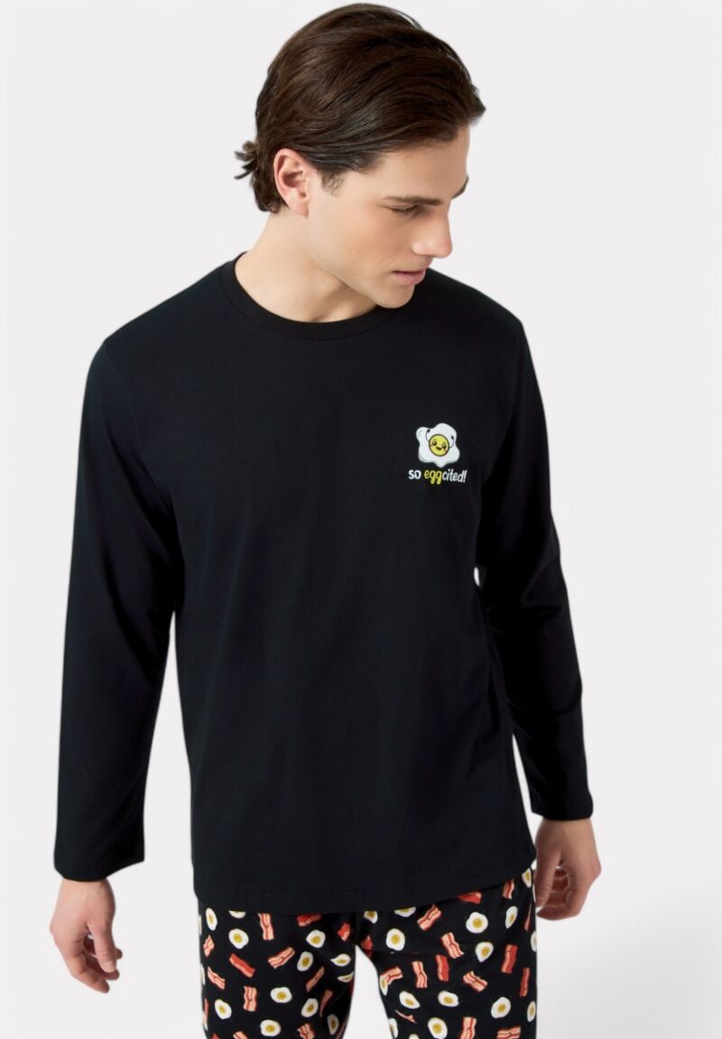 Πιτζάμα Ανδρική Bαμβακερή Minerva Egg-cited Chili Μαύρο