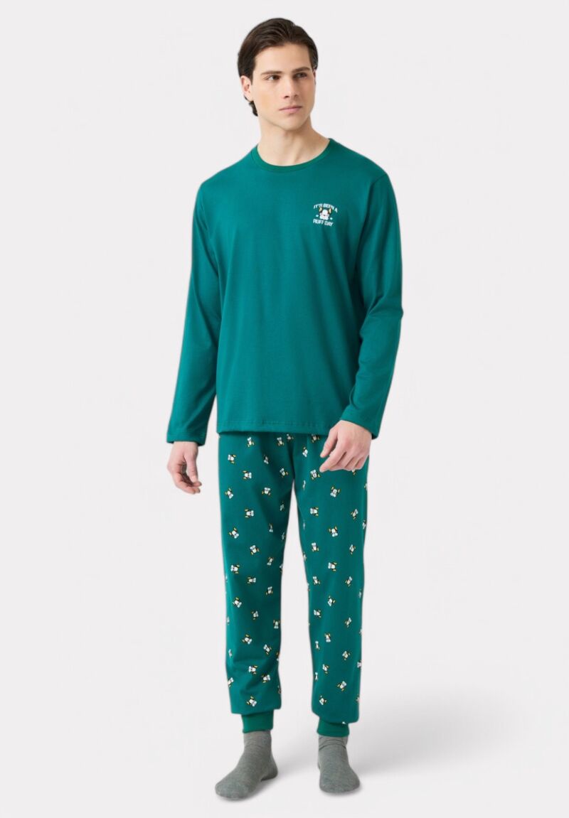 Πιτζάμα Ανδρική Bαμβακερή Minerva Bulldog Green Alpine