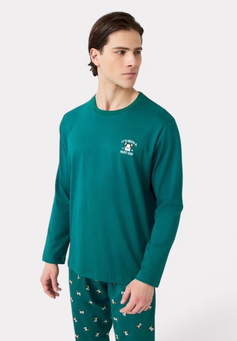 Πιτζάμα Ανδρική Bαμβακερή Minerva Bulldog Green Alpine