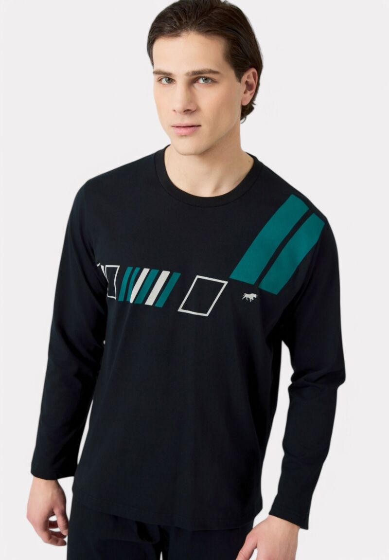 Πιτζάμα Ανδρική Bαμβακερή Minerva Athletic Stripes Black