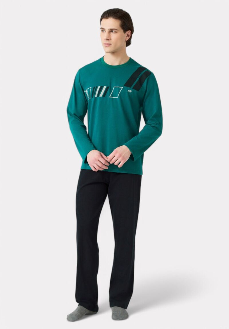 Πιτζάμα Ανδρική Bαμβακερή Minerva Athletic Stripes Green Alpine