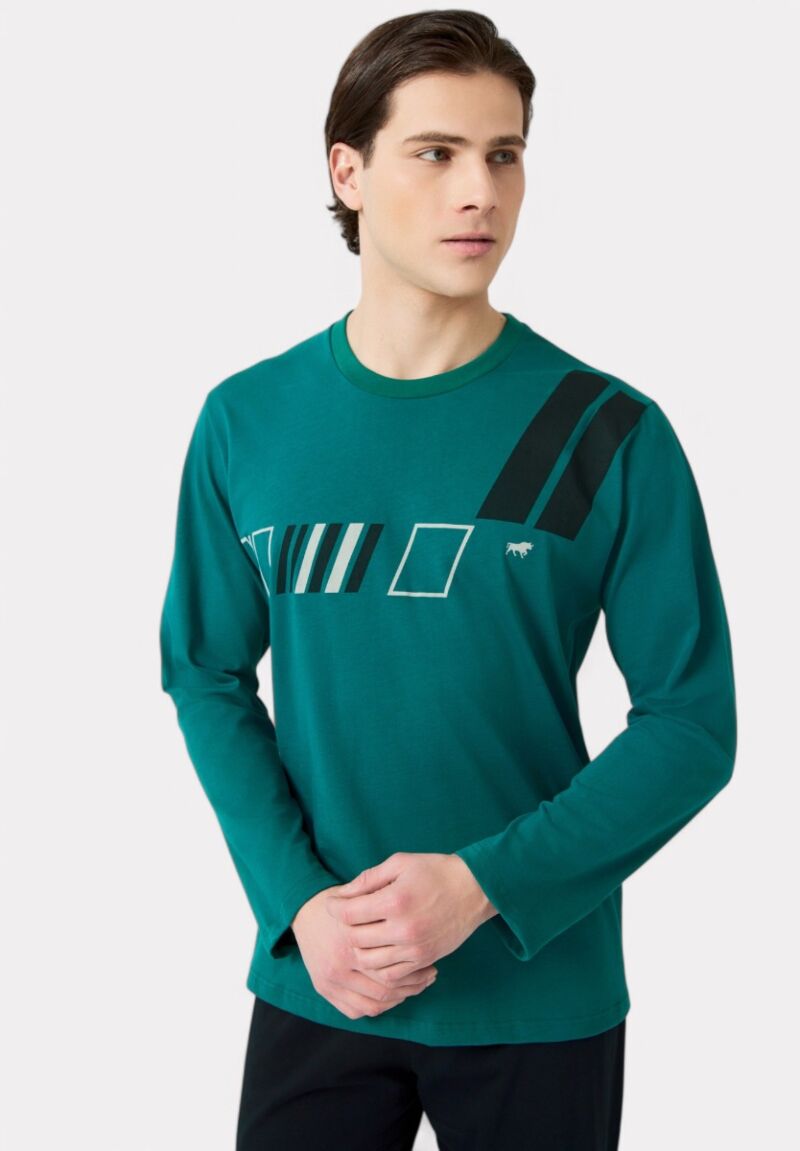 Πιτζάμα Ανδρική Bαμβακερή Minerva Athletic Stripes Green Alpine