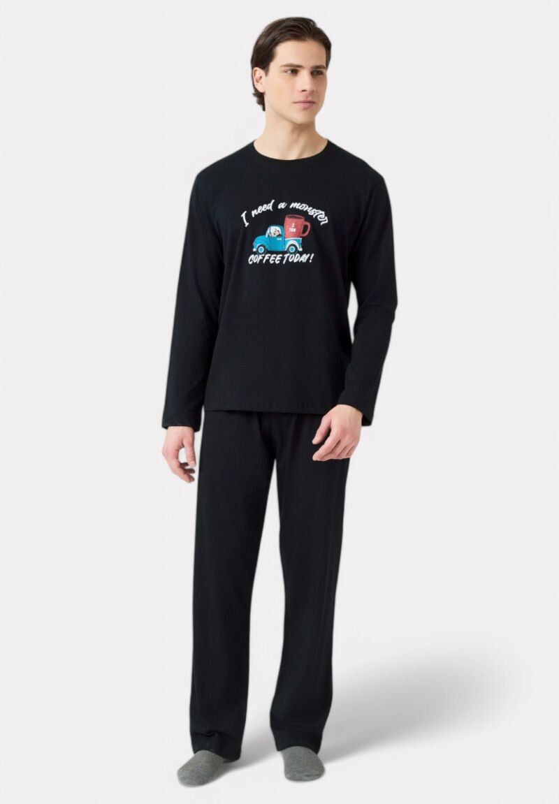 Πιτζάμα Ανδρική Bαμβακερή Minerva Coffee Cup Black