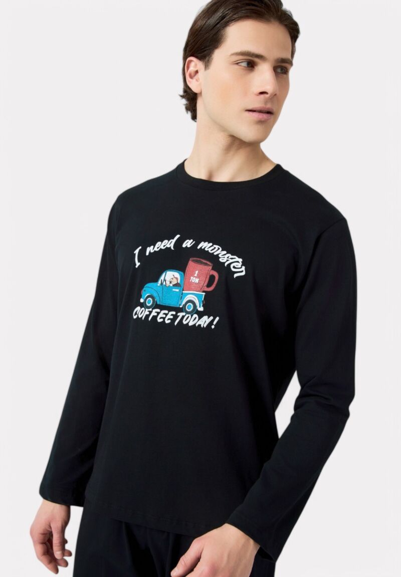 Πιτζάμα Ανδρική Bαμβακερή Minerva Coffee Cup Black