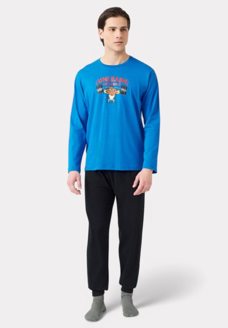 Πιτζάμα Ανδρική Bαμβακερή Minerva The Beast Blue Electric