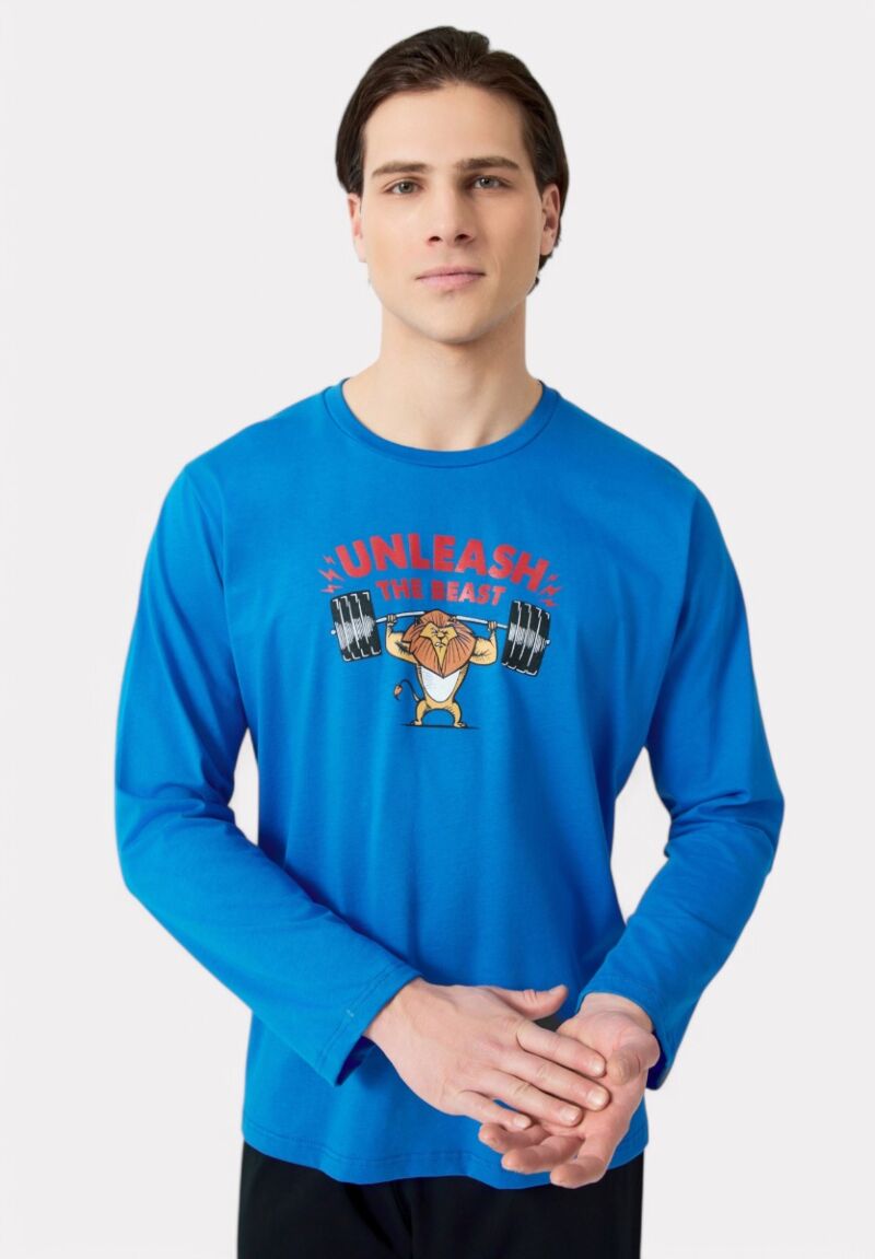 Πιτζάμα Ανδρική Bαμβακερή Minerva The Beast Blue Electric