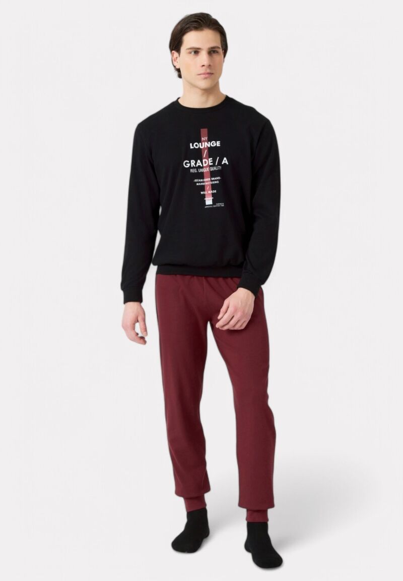 Πιτζάμα Ανδρική Bαμβακερή Minerva Grade Black