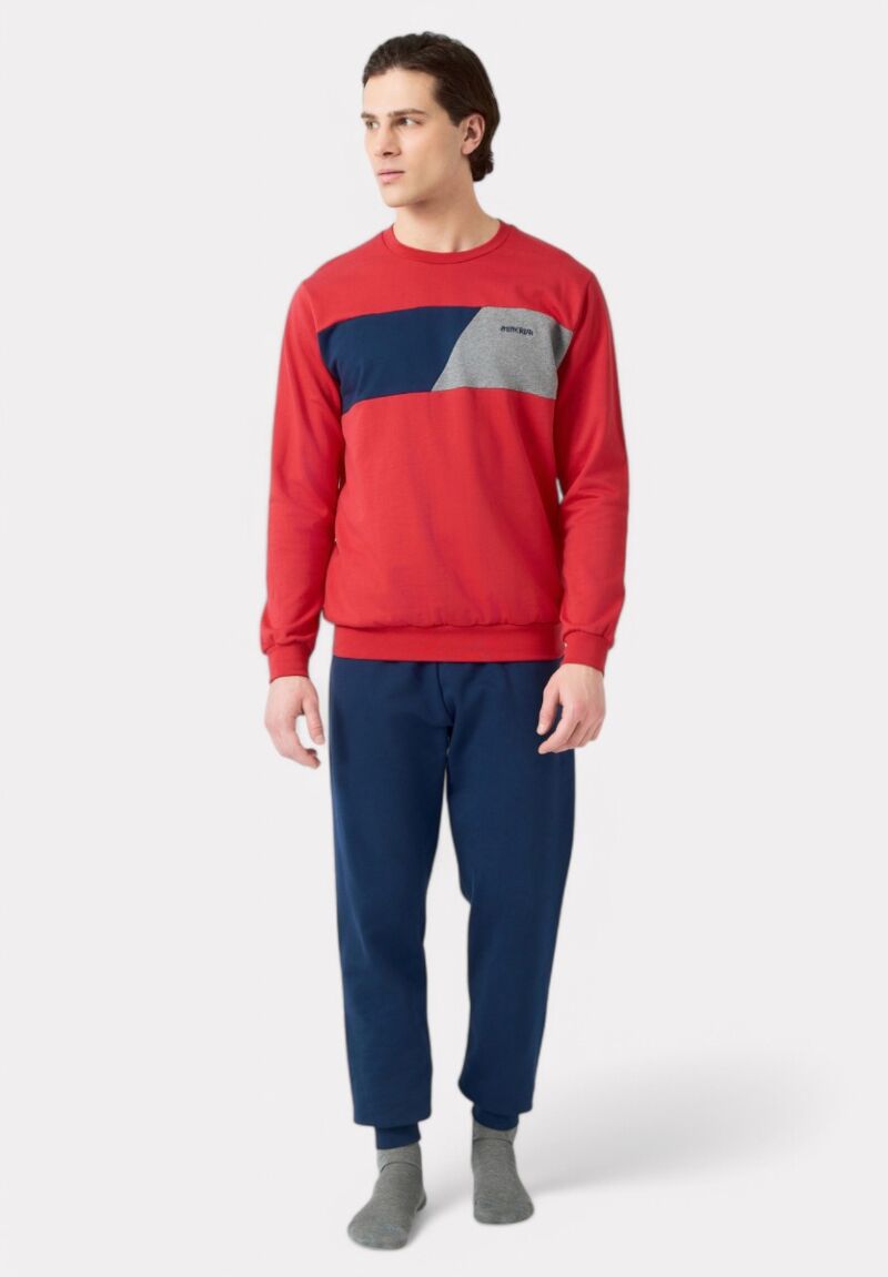 Πιτζάμα Ανδρική Minerva Color Blocks Φούτερ Red