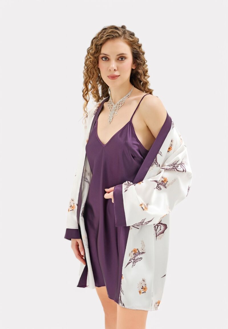 Σετ Ρόμπα - Νυχτικό σατέν Moongirl Deep Purple