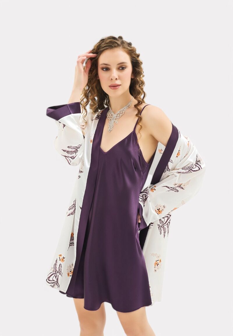 Σετ Ρόμπα - Νυχτικό σατέν Moongirl Deep Purple