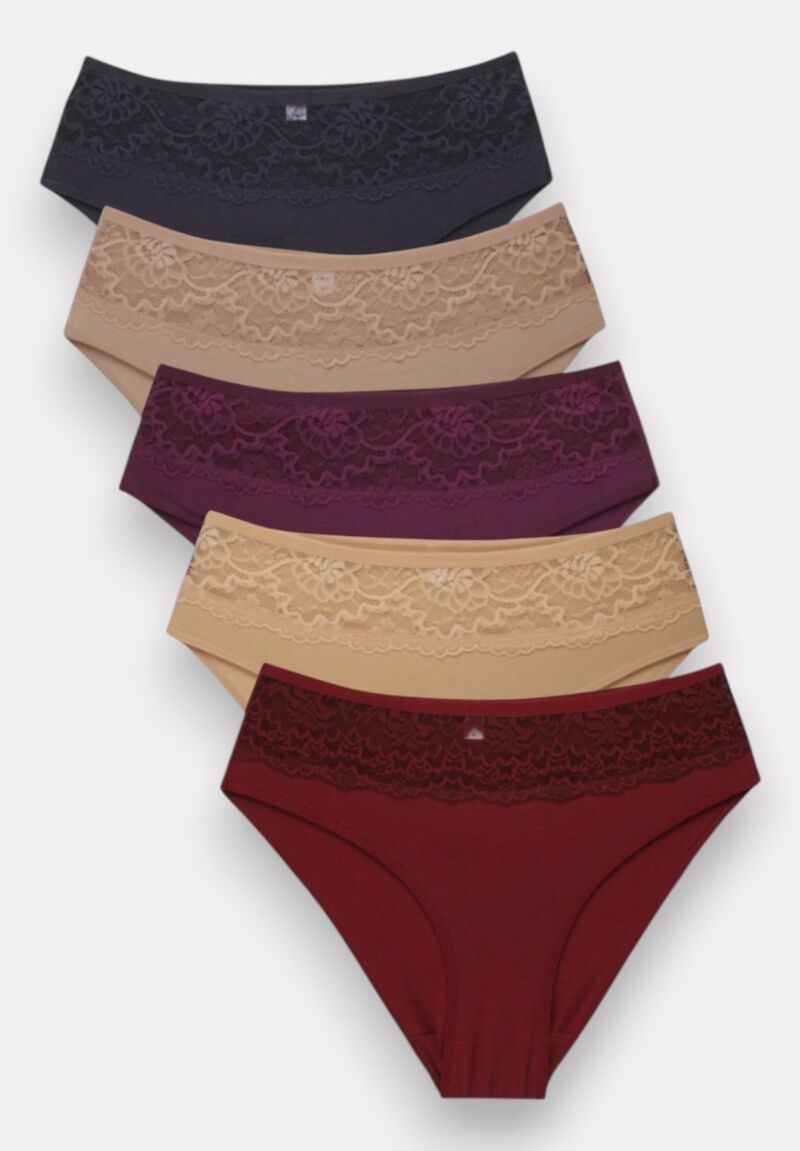 Σλιπ γυναικεία ψηλόμεσα με δαντέλα Evelyn 5 Τεμ.