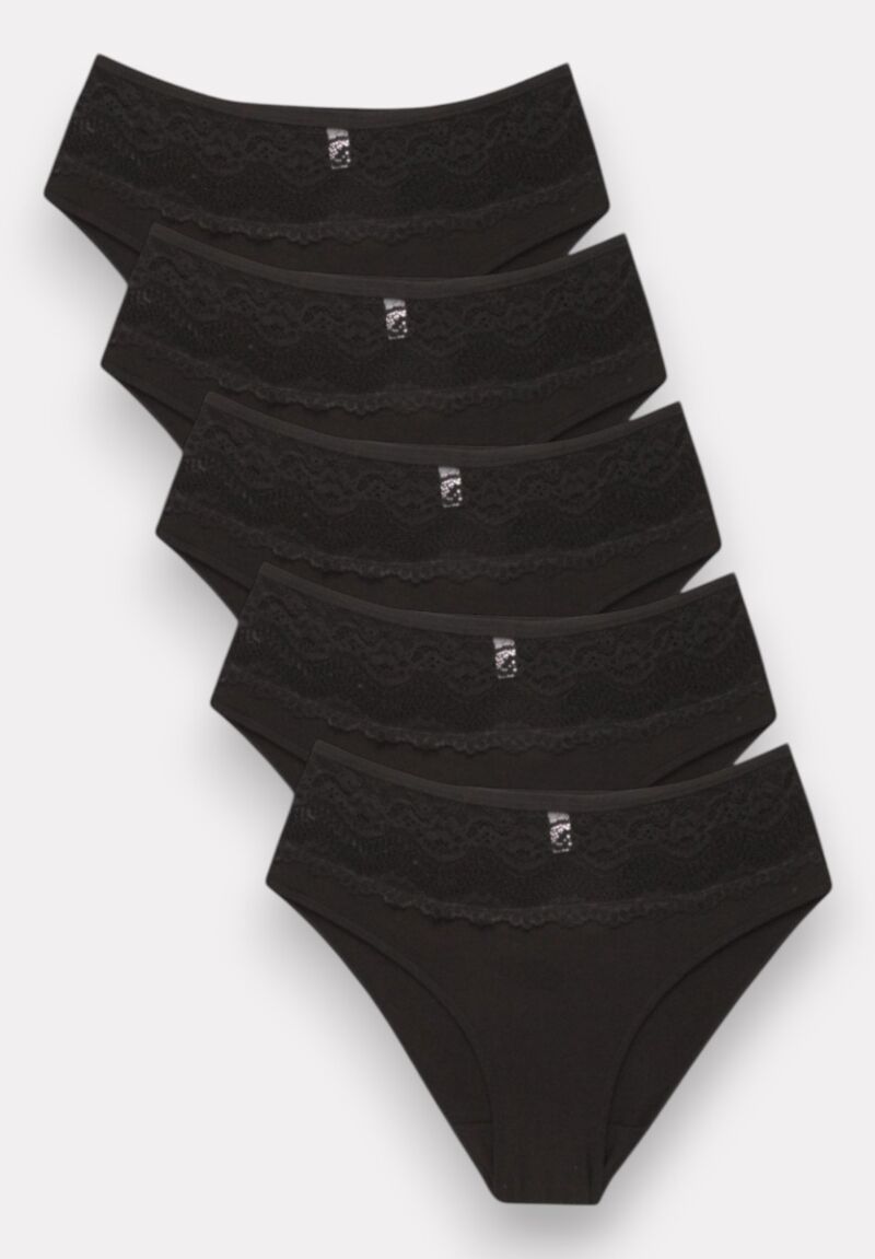 Σλιπ γυναικεία ψηλόμεσα με δαντέλα Evelyn Black 5 Τεμ.