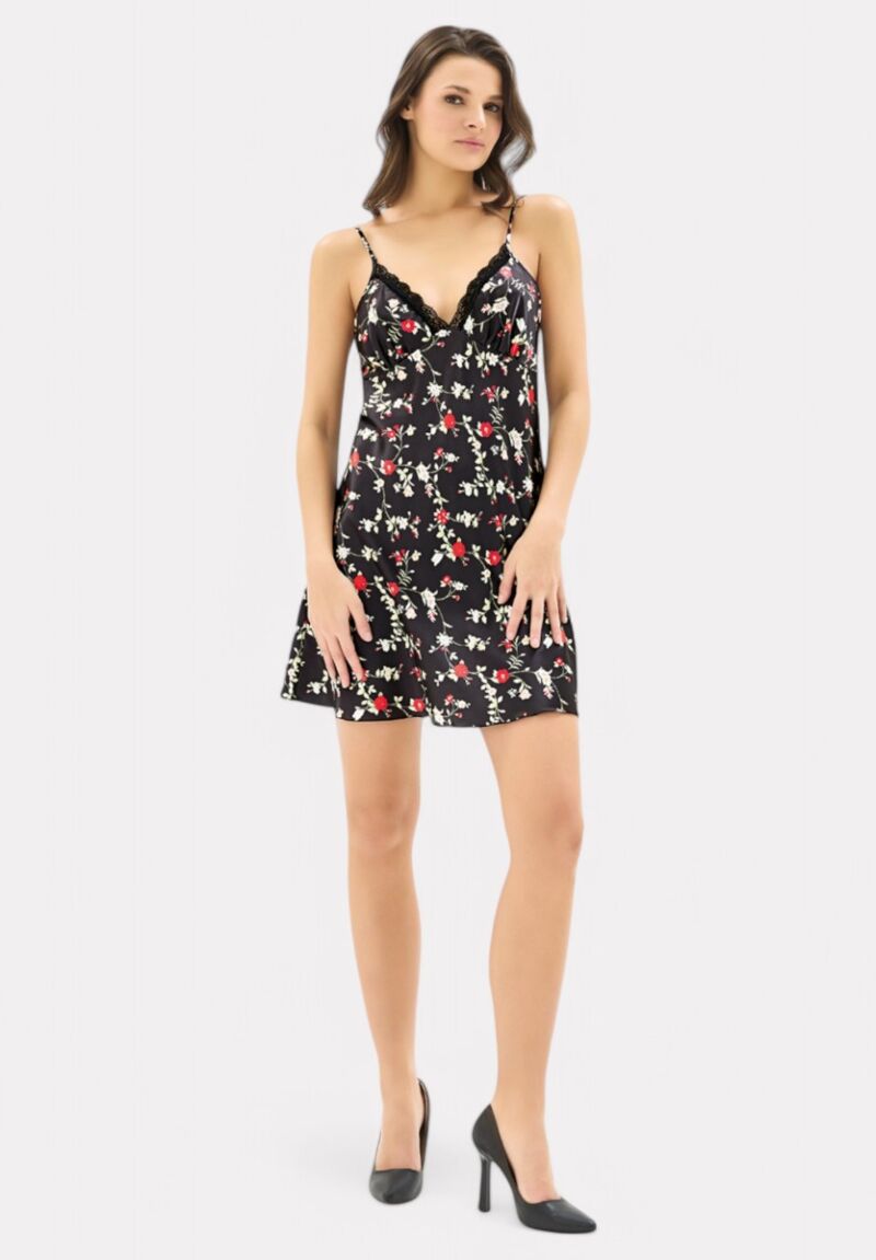Σατέν Νυχτικό με Δαντέλα Moongirl Black Floral